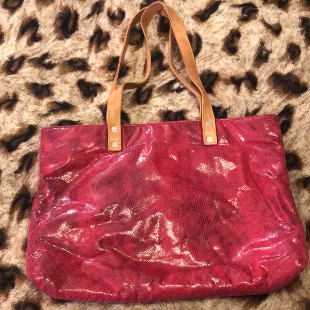 Vintage Temma Dahan hot pink snakeskin tote